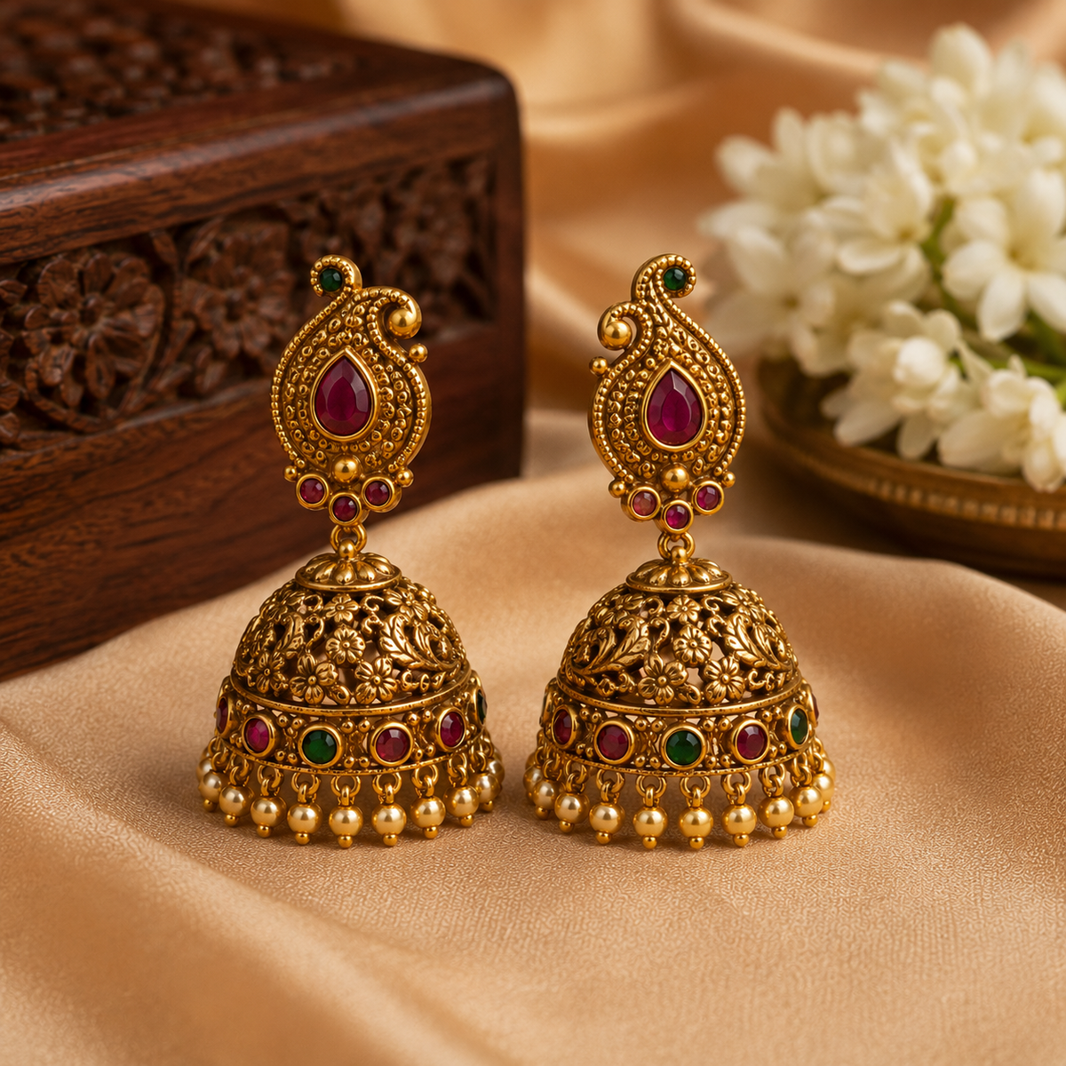 Royal Ruby Jhumka Earrings